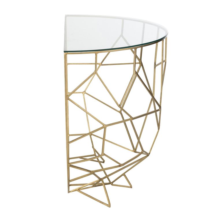 Moza Console Table - Half Moon - Geometric Design - Clear and Gold - Glass and Metal