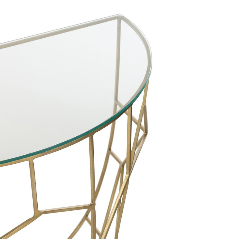 Moza Console Table - Half Moon - Geometric Design - Clear and Gold - Glass and Metal