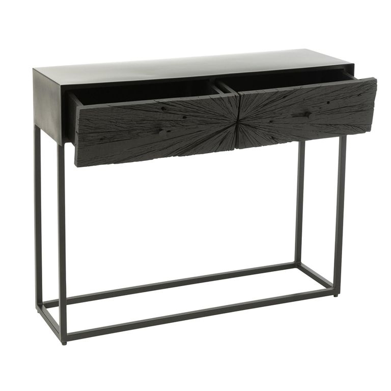 Shanil Console Table - 2 Drawer - Sunburst Desgin - Black - Wood and Metal