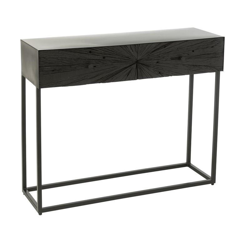 Shanil Console Table - 2 Drawer - Sunburst Desgin - Black - Wood and Metal