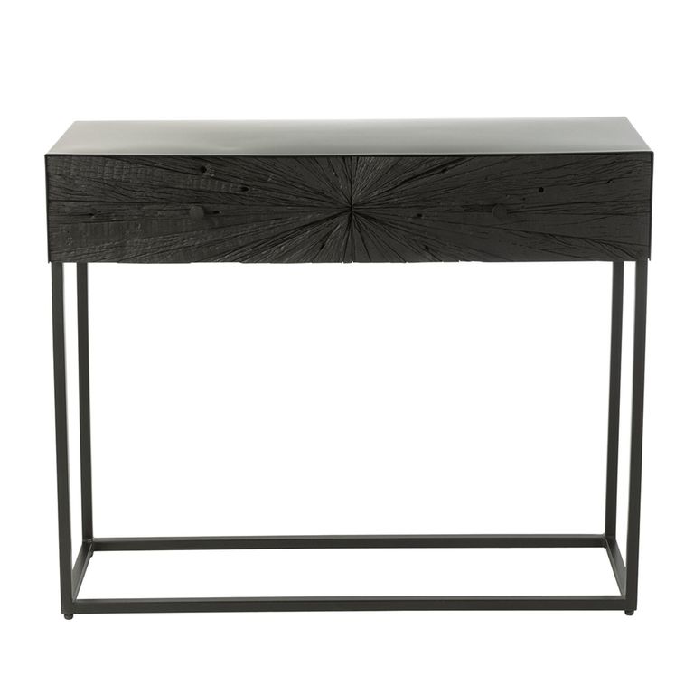 Shanil Console Table - 2 Drawer - Sunburst Desgin - Black - Wood and Metal