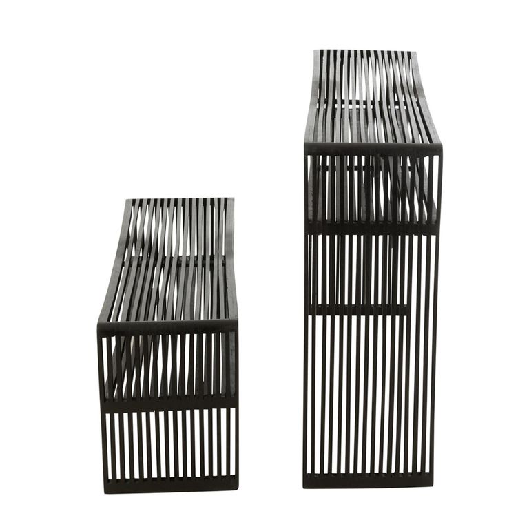 Slatted Console Table - 2 Tier - Black - Recycle Teak Wood
