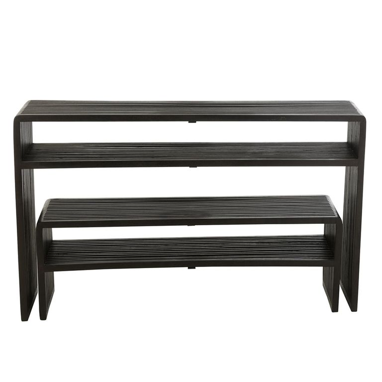 Slatted Console Table - 2 Tier - Black - Recycle Teak Wood