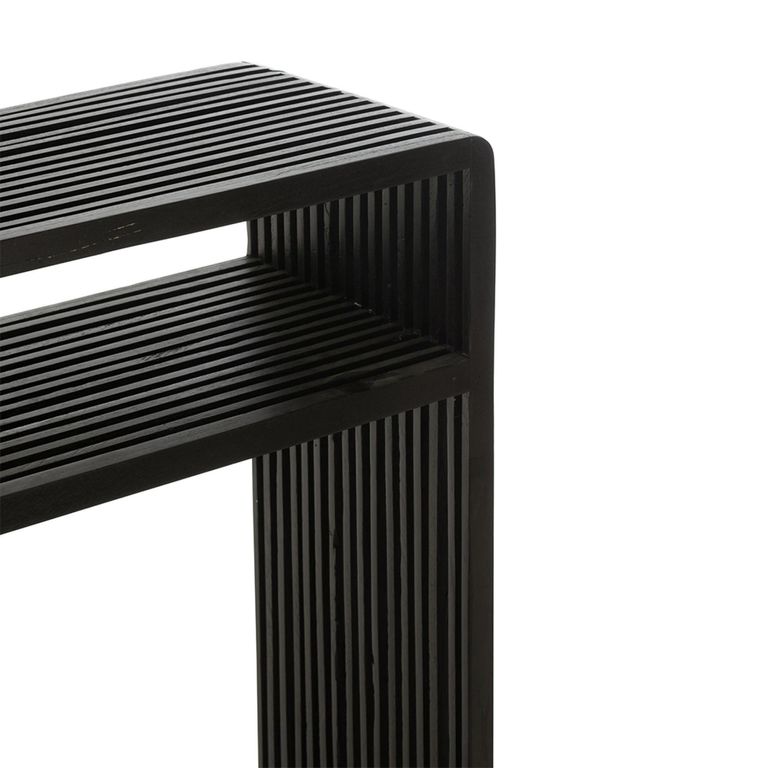 Slatted Console Table - 2 Tier - Black - Recycle Teak Wood