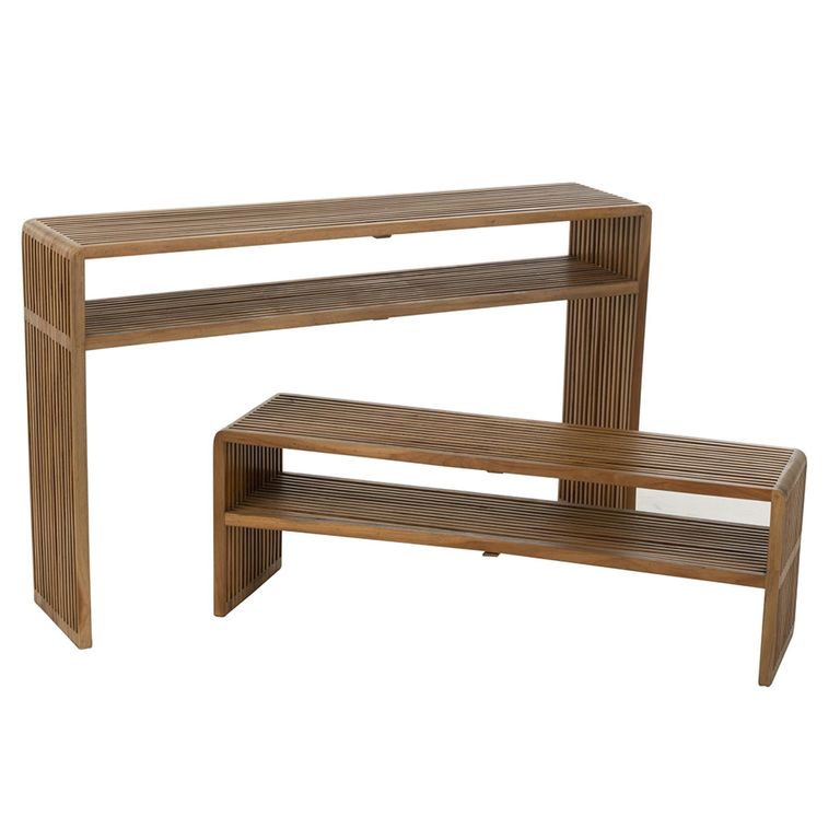 Slatted Console Table - 2 Tier - Natural - Recycle Teak Wood