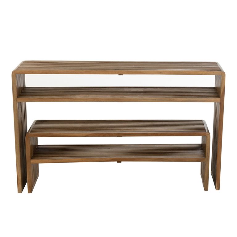 Slatted Console Table - 2 Tier - Natural - Recycle Teak Wood