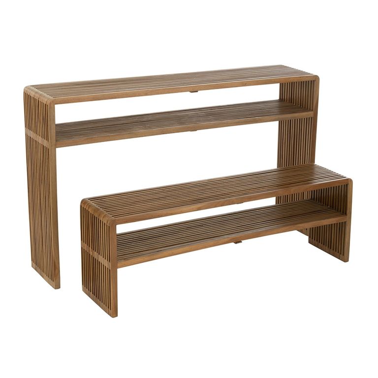 Slatted Console Table - 2 Tier - Natural - Recycle Teak Wood