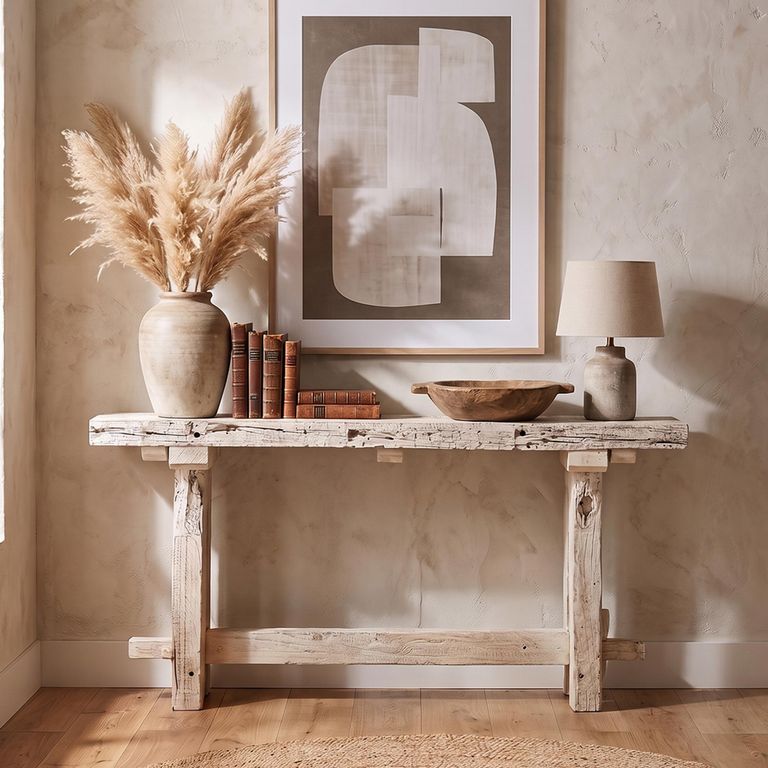Brut Distressed Console Table - Whitewash - Recycled Wood