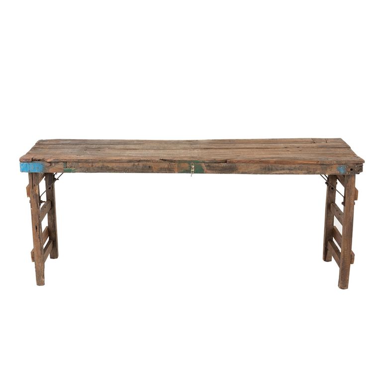 Aged Distressed Console Table - Brown - Recycled Wood
