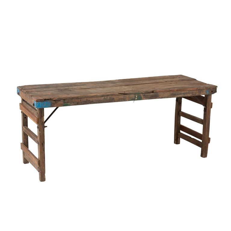 Aged Distressed Console Table - Brown - Recycled Wood