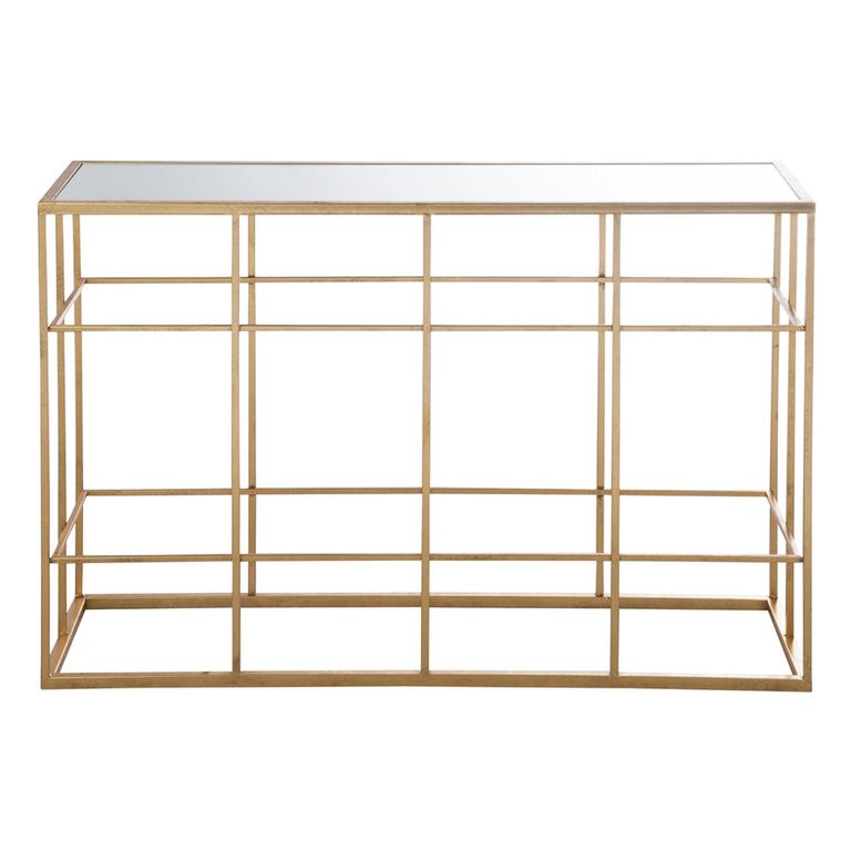 Bars Console Table - Geometric Grid Pattern - Gold - Glass and Metal