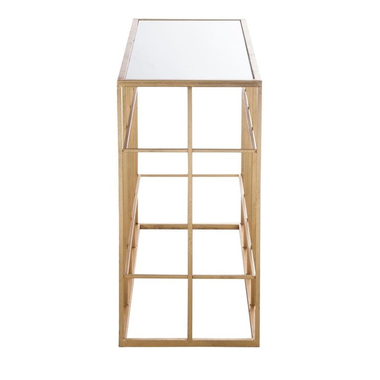 Bars Console Table - Geometric Grid Pattern - Gold - Glass and Metal