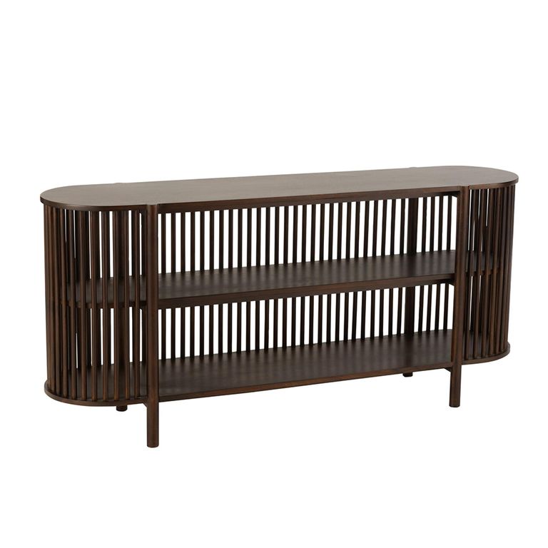 Conie Curved Console Sideboard - Oval - Slatted - Dark Brown - Mango Wood