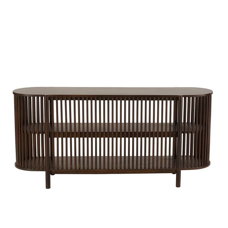 Conie Curved Console Sideboard - Oval - Slatted - Dark Brown - Mango Wood