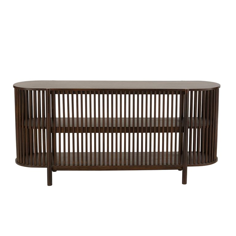 Conie Curved Console Sideboard - Oval - Slatted - Dark Brown - Mango Wood