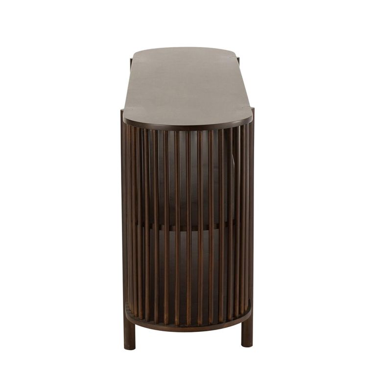 Conie Curved Console Sideboard - Oval - Slatted - Dark Brown - Mango Wood