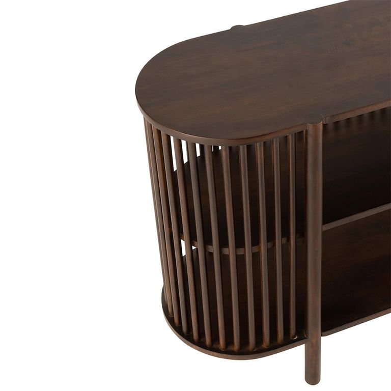 Conie Curved Console Sideboard - Oval - Slatted - Dark Brown - Mango Wood