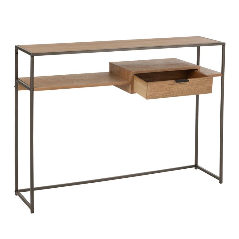 Console Table - 1 Drawer - Natural and Black - Wood and Metal