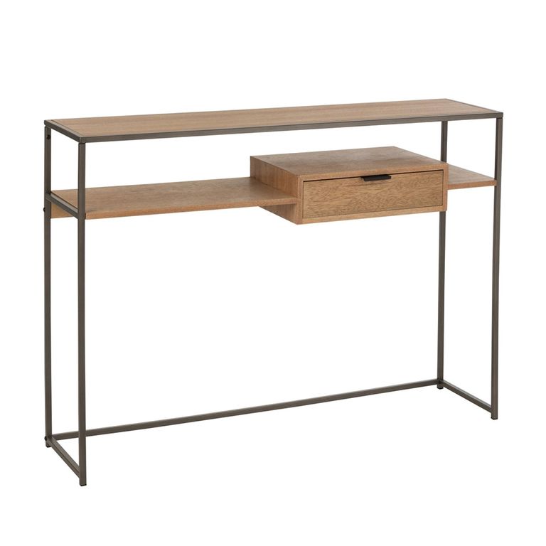 Console Table - 1 Drawer - Natural and Black - Wood and Metal