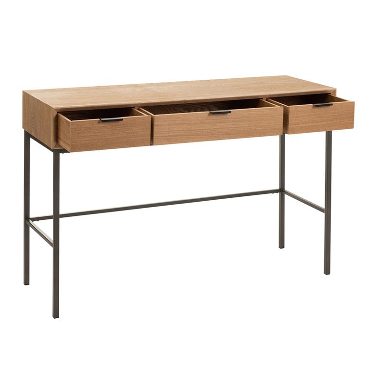 Console Table - 3 Drawer - Natural and Black - Wood and Metal