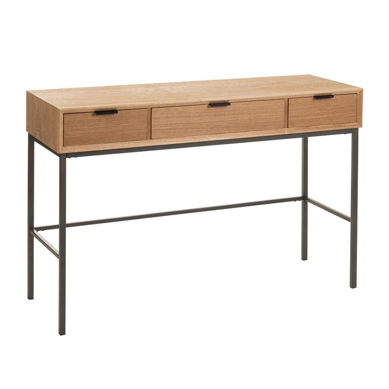 Console Table - 3 Drawer - Natural and Black - Wood and Metal