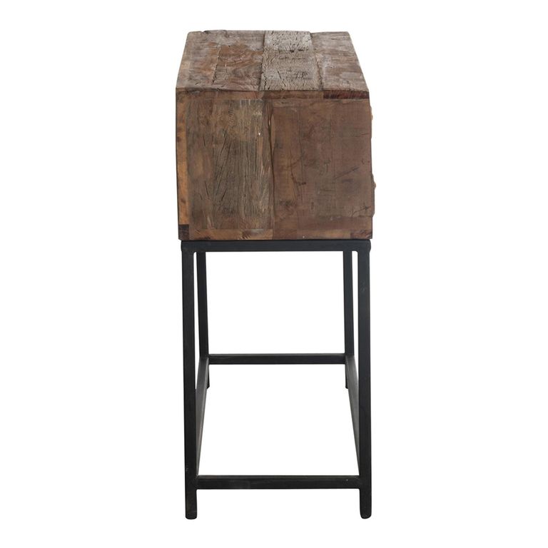 Rough Distressed Console Table - Multi Drawer - Brown and Black - Recycled Wood and Metal