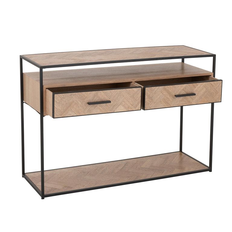 Zigzag Console Table - 2 Drawer - Natural and Black - Wood and Metal