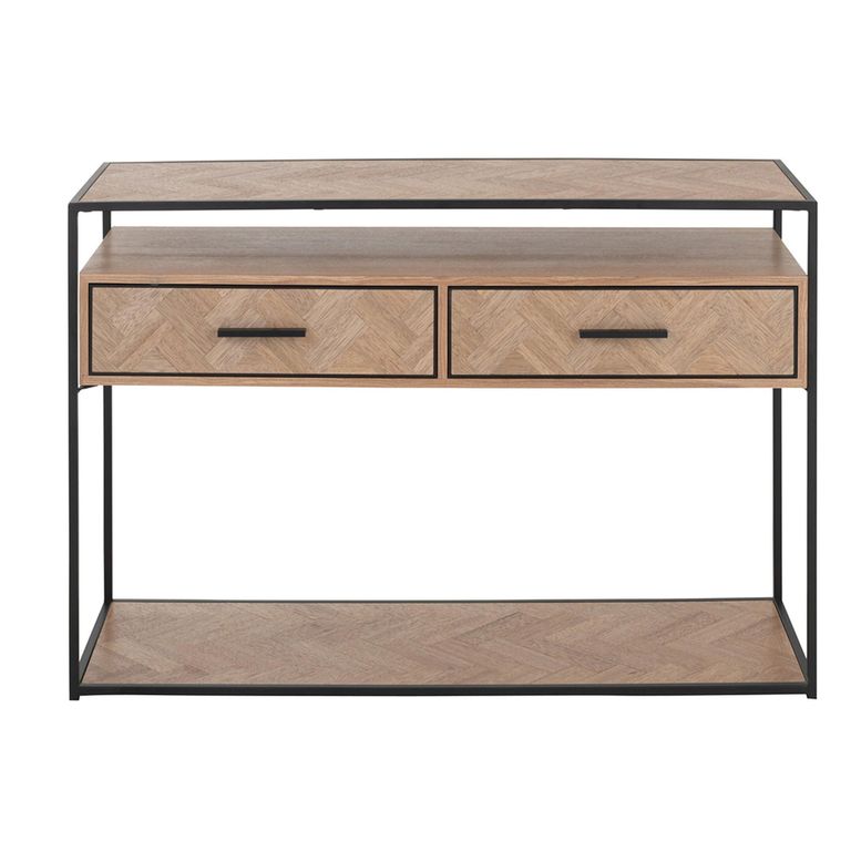 Zigzag Console Table - 2 Drawer - Natural and Black - Wood and Metal