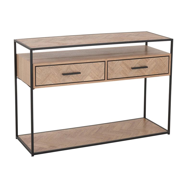 Zigzag Console Table - 2 Drawer - Natural and Black - Wood and Metal
