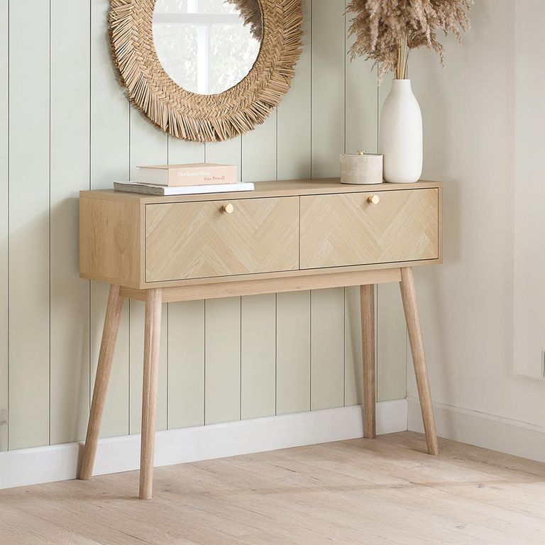 Herringford Oak Console Table - 2 Drawer - Chevron