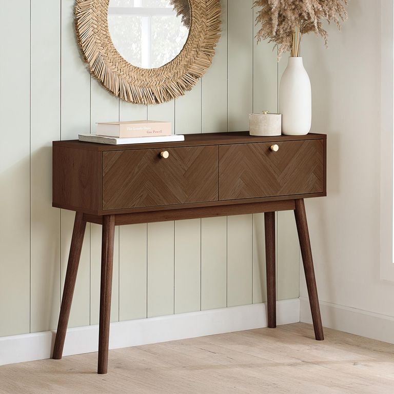 Herringford Console Table - 2 Drawer - Chevron - Walnut