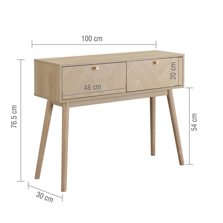 Herringford Oak Console Table - 2 Drawer - Chevron