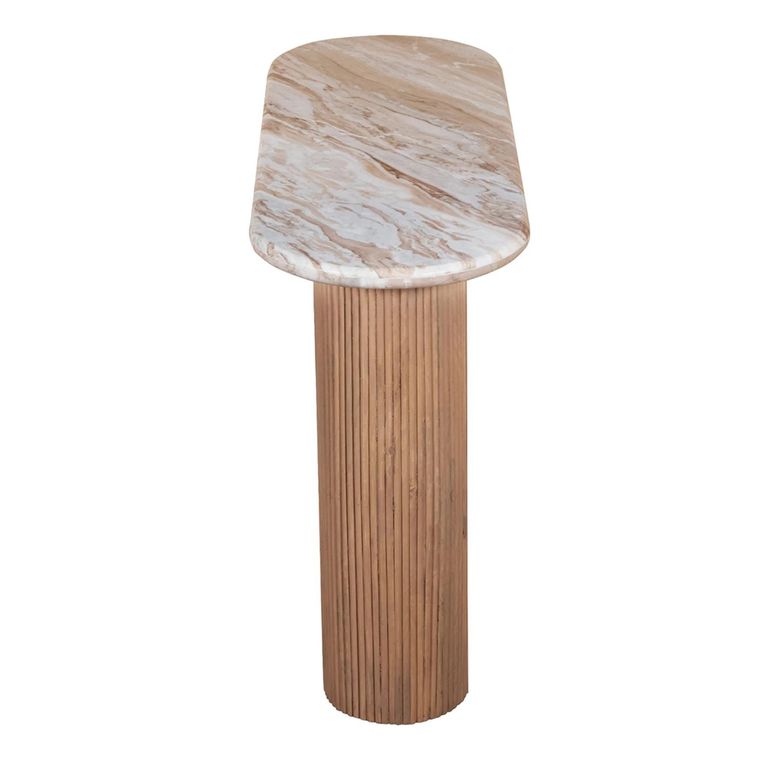 Ashford Console Table - Oval - Fluted - Pale Taupe - Marble Top and Mango Wood