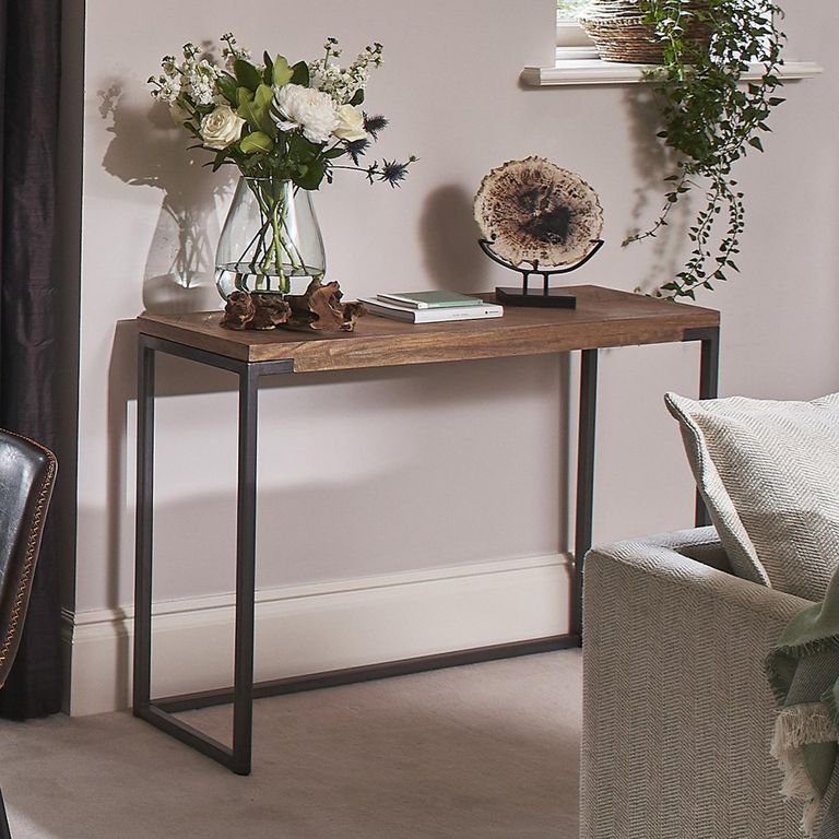 Capri Mango Wood Brushed Gunmetal Base Console Table