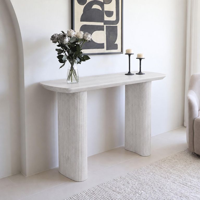 Bern Fluted White Washed Oak Pedestal Console Table