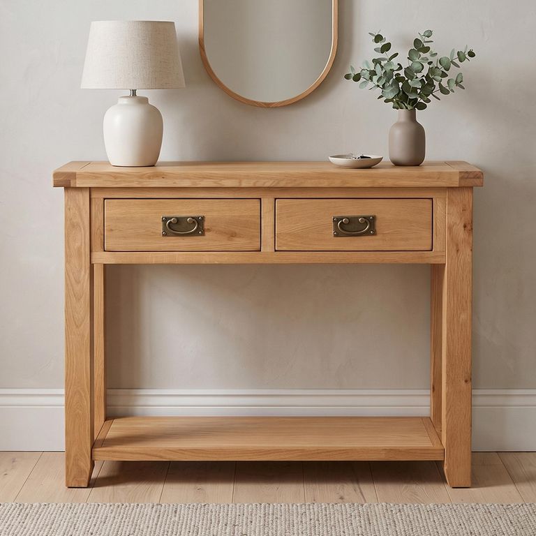 Melbourne Natural Oak 2 Drawer Console Table