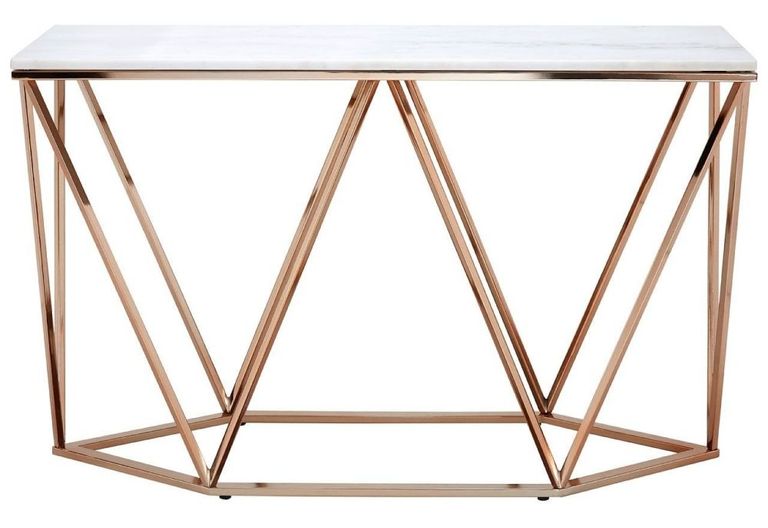 Allure Console Table - White Faux Marble - Champagne Gold Base