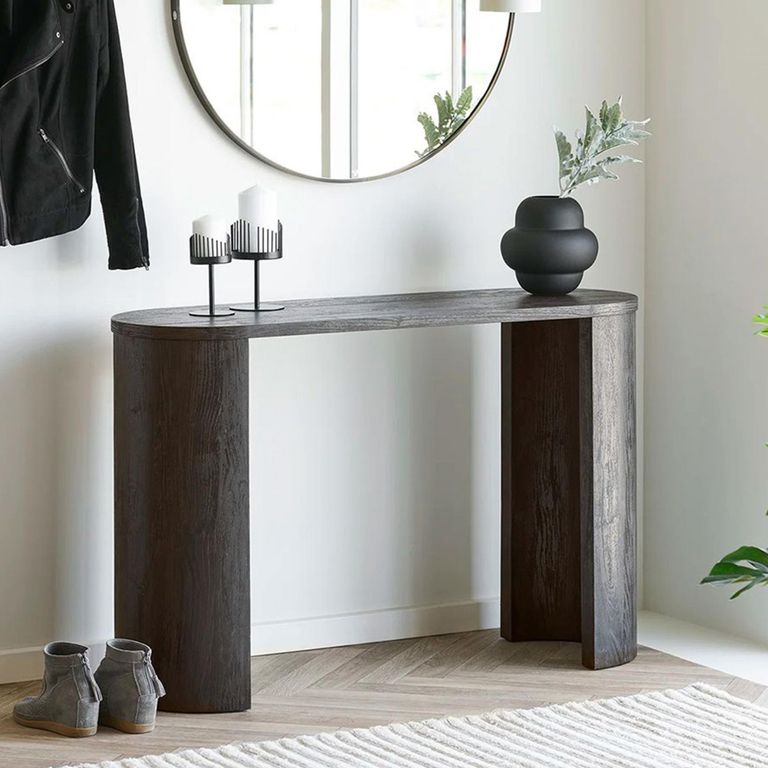 Bibione Console Table - Oval - Curved Panel Legs - Dark Brown