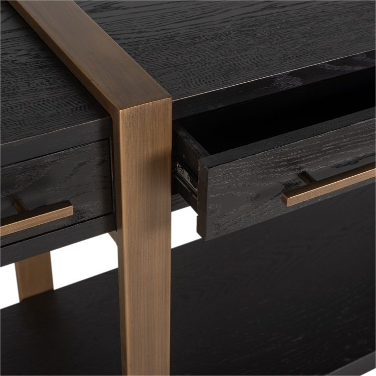 Cambon Dark Oak and Brass Large Console Table