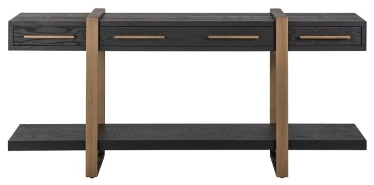 Cambon Dark Oak and Brass Large Console Table