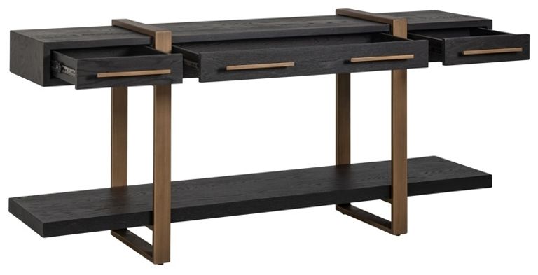 Cambon Dark Oak and Brass Large Console Table