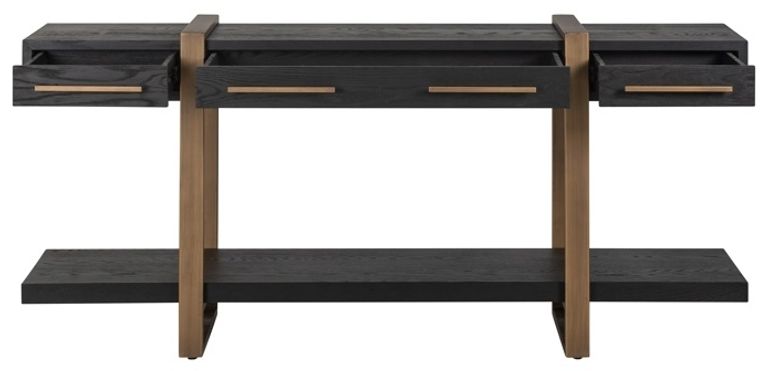 Cambon Dark Oak and Brass Large Console Table