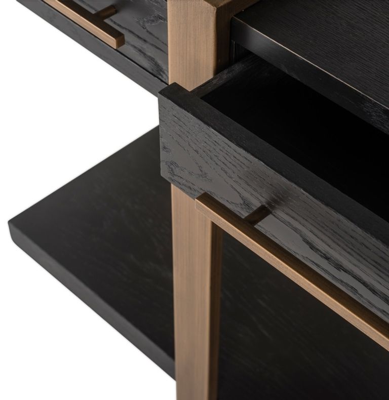 Cambon Dark Oak and Brass Large Console Table