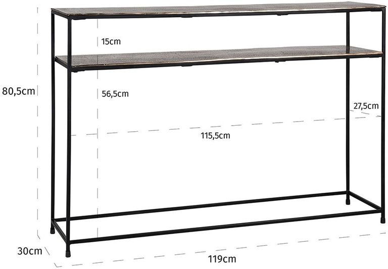 Chandon Champagne Gold Console Table with Shelf