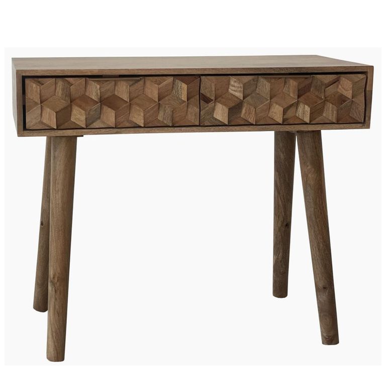 Clearance - Geometric Carved Mango Wood 2 Drawer Console Table - FSS16358
