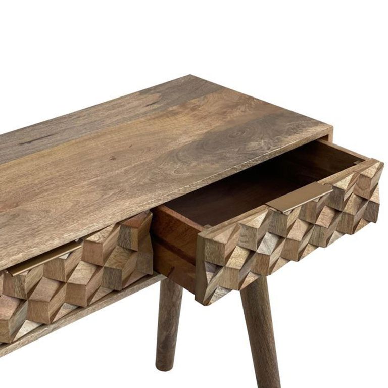 Clearance - Geometric Carved Mango Wood 2 Drawer Console Table - FSS16358