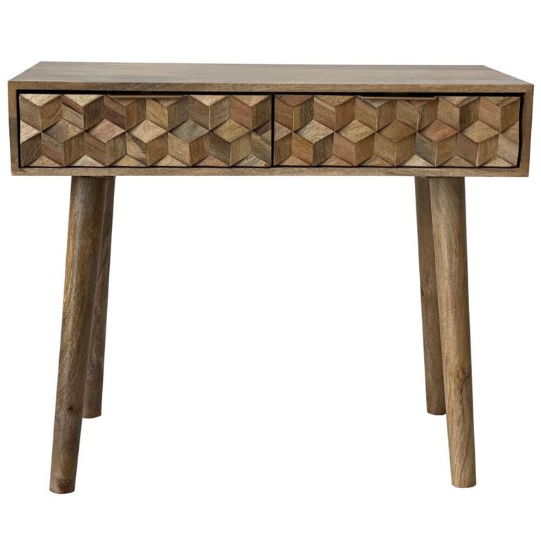 Clearance - Geometric Carved Mango Wood 2 Drawer Console Table - FSS16358