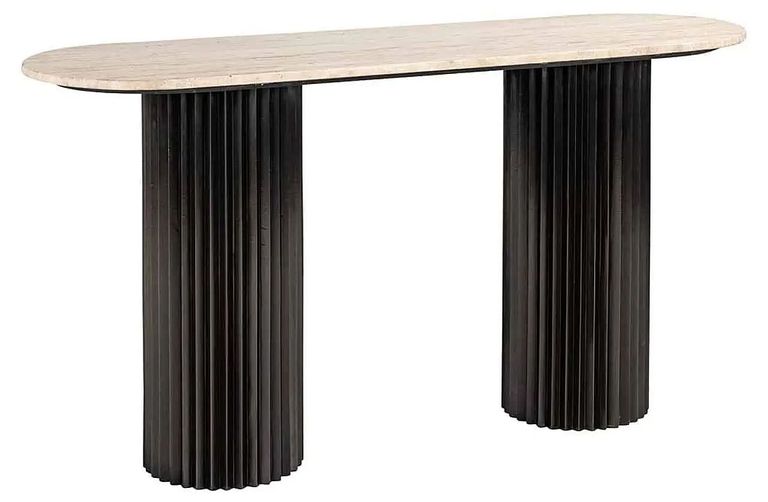 Hampton Travertine Beige Top Console Table with Black Fluted Base