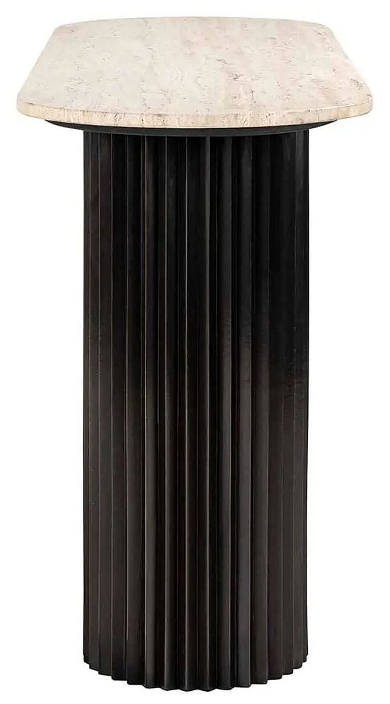Hampton Travertine Beige Top Console Table with Black Fluted Base