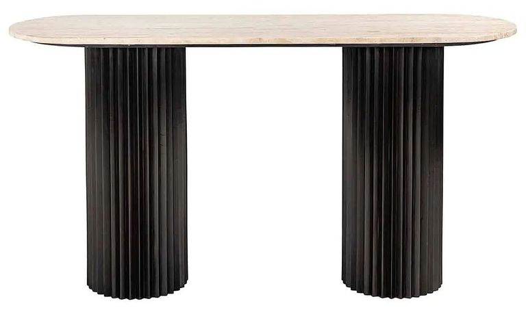 Hampton Travertine Beige Top Console Table with Black Fluted Base
